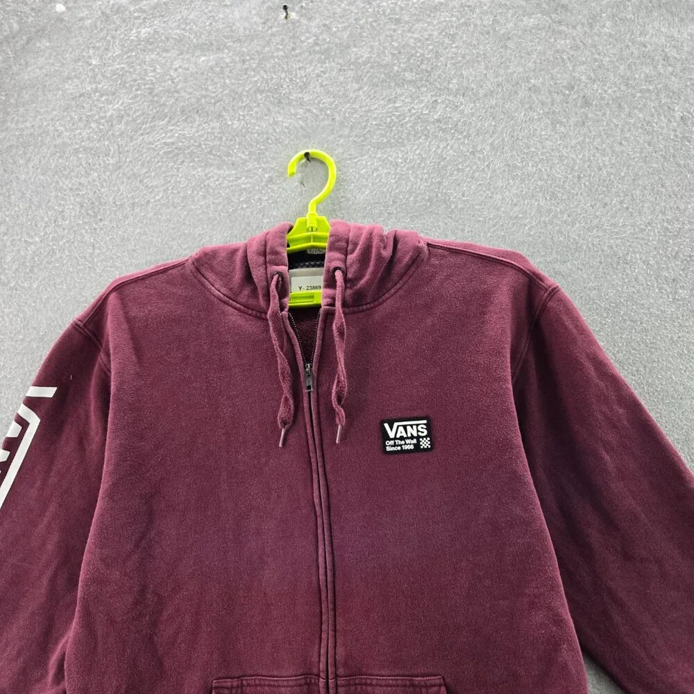 Vans Men Hoodie M Red‎ Activewear Logo Drawstring Long Sleeve Full Zip